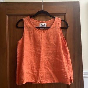 Flax Orange 100% Linen Lagenlook Side Slit Tank Top Petite